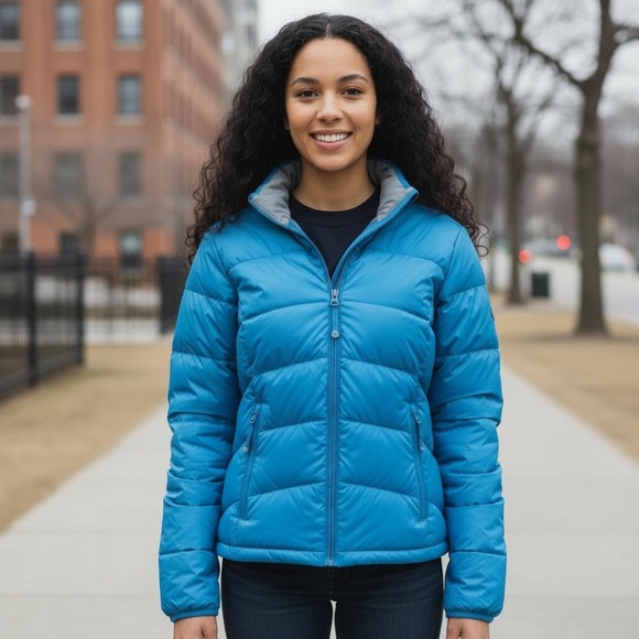 LL Bean Goose Down Puffer Jacket Insulated Warm Winter Coat Outdoor Blue Small - Picture 3 of 8